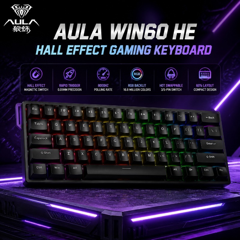 Teclado para Juegos AULA WIN60 - Gaming Keyboard Hall Effect Switches reseña y precio